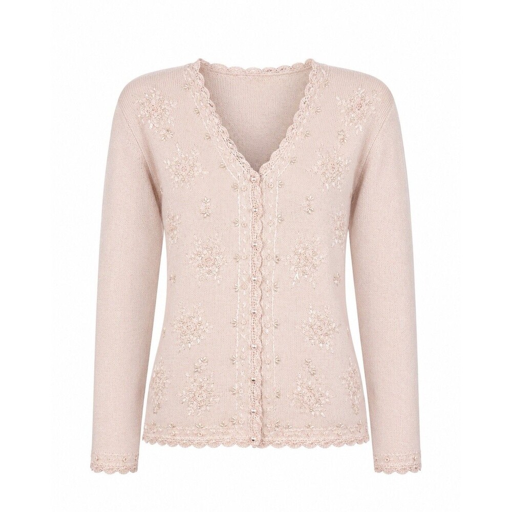 Yarnworks Pink Embellished Cardigan Sweater Beaded Floral Large